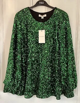 Marks And Spencer Autograph Sequin Embellished Jumper Top Size 16 Green Bnwt • £39.50