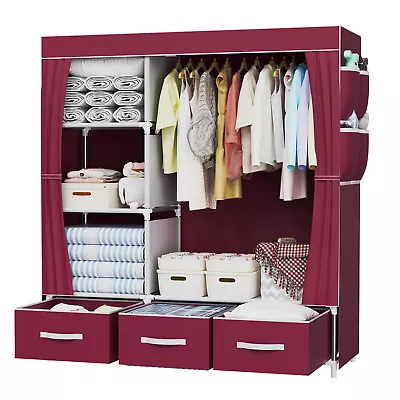 LOEFME Black/Red Color Available Canvas Wardrobe 165*45*105CM Storage Garderobe • £24.99