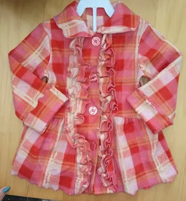 MACK & CO Kids Toddler Girls Jacket Coat Size 2T Pink Plaid Ruffle Button Front  • $22.99