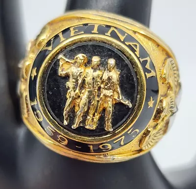 Vintage Gold Plated Sterling Silver Vietnam Veterans Service Ring Size 10 • $94.95