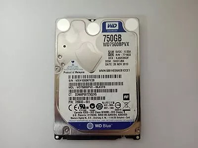 Western Digital WD Blue WD7500BPVX-60JC3T0  750GB 2.5  Laptop Hard Drive SATA • £16.97