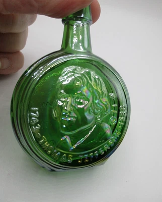 $4.99 • Buy Wheaton Mini Presidential Bottle, Green Carnival Glass, Thomas Jefferson, 1971