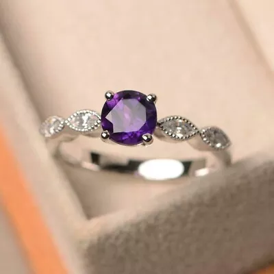 2CT Round Cut Real Moissanite & Amethyst 14K White Gold Plated Engagement Ring • $111.34