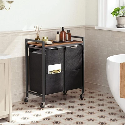 $72.19 • Buy HOOBRO Double Laundry Basket W/ Wheels Laundry Hamper Cart 2 × 10.5 Gal (39.8L)