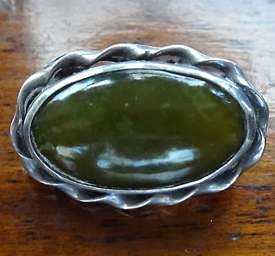 Antique 1907 Charles Horner STERLING SILVER Jade Green Stone Brooch C Pin -E13 • £50