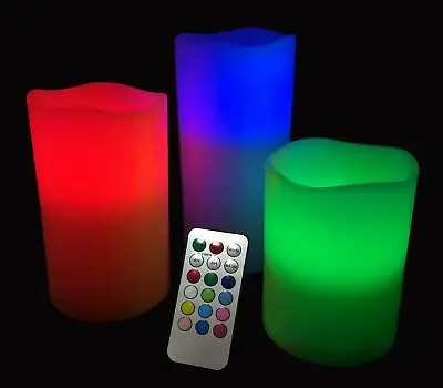 £8.95 • Buy 3 Pcs REMOTE CONTROL COLOUR CHANGING Flameless Paraffin WAX CANDLES 10xAAAs Inc