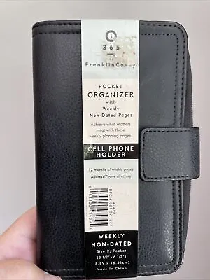 Vtg Franklin Covey Pocket Organizer With Weekly Non-dated Pages Black Sz 2 Zips  • $25