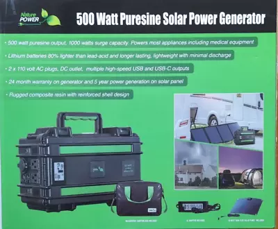 Nature Power 500 Watt Puresine Solar Lithium Generator  New  • $289