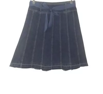 Baccini Seamed Raw Hem Denim Skirt With Grosgrain Ribbon Belt Size 4 • $13.98