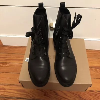 Gabor Black Leather Combat Ankle Boots  Side Zipper + Laces Sz 8.5 • $49