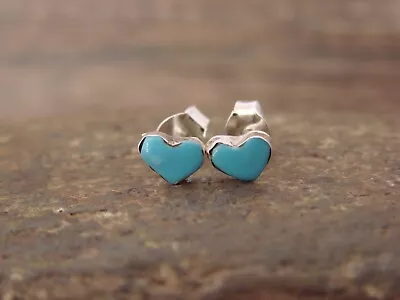 $17.99 • Buy Zuni Indian Sterling Silver Turquoise Heart Post Earrings - Neha