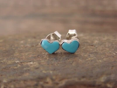 $17.99 • Buy Zuni Indian Sterling Silver Turquoise Heart Post Earrings - Neha