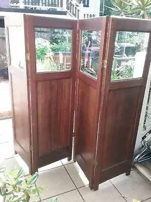 $695 • Buy English Oak 4 Panel Screen With Bevelled Glass C.1920s