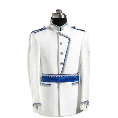 Men Top Belt Court Military White Suit Dress Slim Fit Jacket Button Dress Coats • $63.19