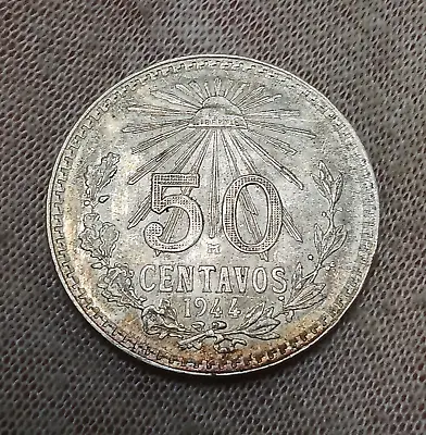 1944 Mexico 50 Centavos Sharp Detail .720 Fine Silver Coin 1/2 Peso Cap And Ray • $16.95