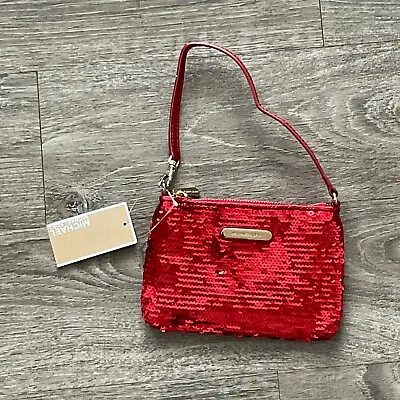 New Michael Kors Red Sequin Leather Wristlet/Clutch Purse Evening Bag NWT • $49.99