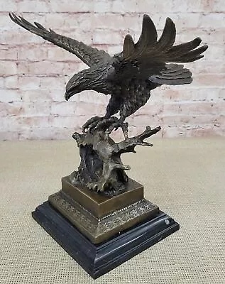 Bronze Bald Eagle Figurine Black Marble Base Soaring Signed Artwork Statue Deal • $289.50