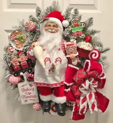 Adorable Christmas Baking Santa Claus Holiday Decor Door Wreath Baking Memories • $144.99