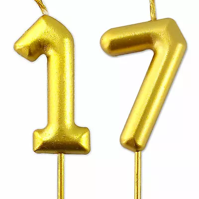 Gold Number 17 Candle 17th Birthday Party Cake Decoration Anniversary Age Year • £3.95