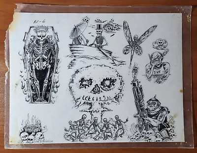 ORIGINAL Vintage 1989 Guy Aitchison Shop Used Tattoo Flash Skeletons Skulls • $69.99