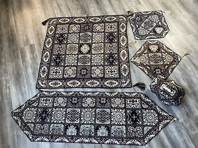Tablecloth Arabic Mosaic Patterns Middle Eastern Antique Oriental 5 Piece Set￼ • $80