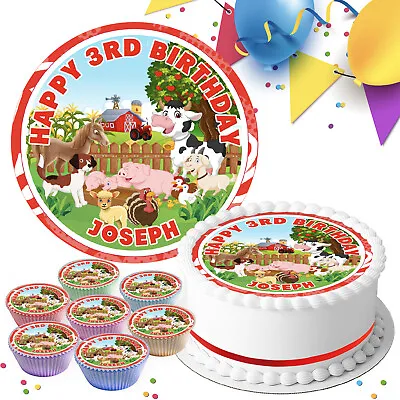 Farm Animals Personalised Birthday Edible Cake Topper & Cupcakes Toppers P800 • £7.99