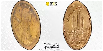 1934 Elongated 1919 S Cent Chicago World Fair Federal Building PCGS MS64 RB 4248 • $99