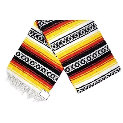 Sunset Red Yellow Mexican Blanket Heavy XL Falsa Native Saltillo Serape Yoga  • $22.95