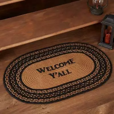 Farmhouse Jute Rug Oval Stencil Welcome Y'all W/ Pad 20x30 • £36.67