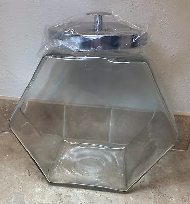 Vintage Clear Glass Hexagonal Canister 2 Gallon With Lid Candy Change Libbey USA • $42.99