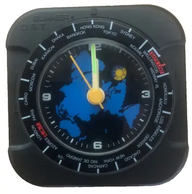 World Time Quartz Alarm Clock 24 Time Zones Moon Sun Zone Battery Powered • $30