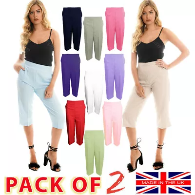 Ladies Women Trousers Summer 3 Quarter Length Trouser Cropped Capri  Bottom Pant • £11.99