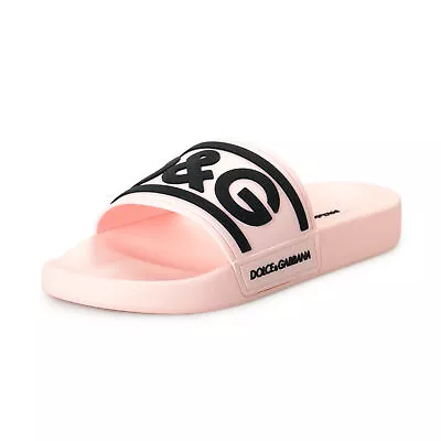 Dolce & Gabbana Women's Pink & Black Logo Print Rubber Flip Flops Sandals Shoes • $199.99