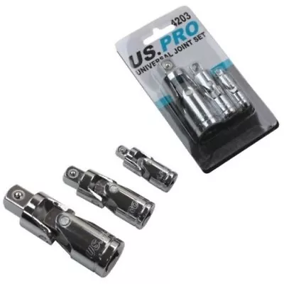 3pc UNIVERSAL SOCKET JOINT SET 1/4  3/8  & 1/2  Drive Wobble Uj Swivel Extension • £8.99