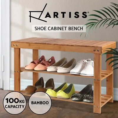 $44.26 • Buy Artiss Bamboo Shoe Rack Wooden Seat Bench Organiser Shelf Stool
