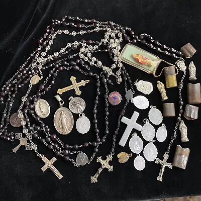 Vintage Catholic Rosaries Beads Relics Jewelry Gold Plated & Sterling Silver Lot • $29