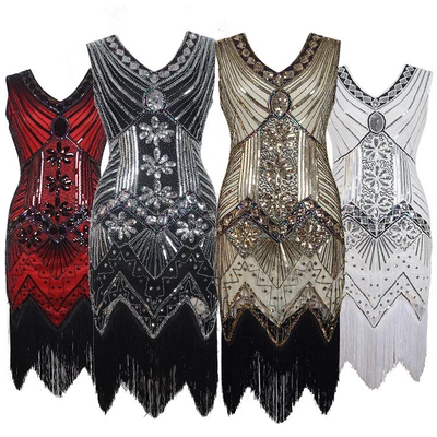 $11.03 • Buy 1920s Flapper Great Gatsby Charleston Sequin Beaded Fringe Fancy V-neck Dress AU