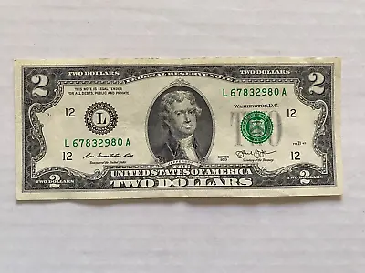 USA Real Money $2 Paper Money TWO  DOLLARS Serial Number L 67832980 A Notes 2013 • $5.99
