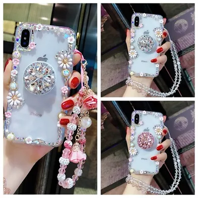 $13.29 • Buy For IPhone 12 11 Pro X Max XR 7 8 Girls Women Diamond Flower Holder Case W/ Rope