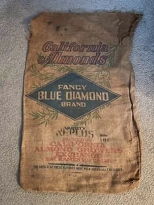 Vintage Blue Diamond Almond Burlap Sack Sacramento • $9.99