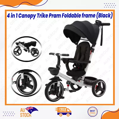 4 In 1 Canopy Trike Ride On Tricycle Toddler Bike 1.5-5 Yrs Max 20kg Black White • $139.91