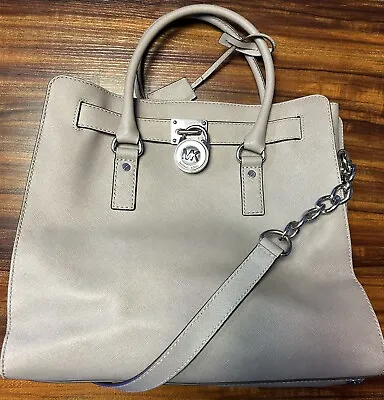 Michael Kors Hamilton Gray Large Satchel Handbag With Lock And Key Chain Strap • $83.99