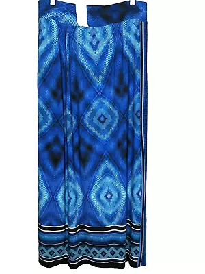 Chico's Maxi Skirt Womens M Blue Ombre Diamond Haydon High Slit Stretch Boho • $24.99