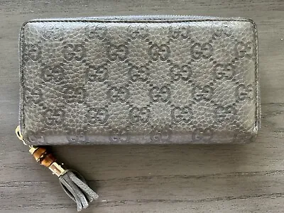 Gucci Guccissima Grey Leather Zip Around Bamboo Tassel Wallet VGUC *US Seller* • $144