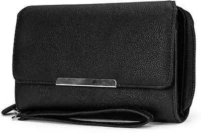 Big Fat Wallet Womens RFID Blocking Clutch Organizer Removable Wristlet ((Black) • $26.19