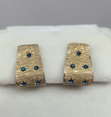 Vintage Signed HAR Gold Tone Blue Rhinestones Earrings Stars Clip-On  • $49.90