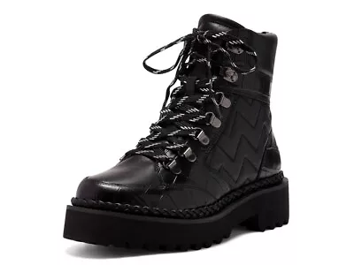 Vince Camuto Medjey Black Lace Up Toe Combat Moto Chic Bootie Quilted Boot • $49.95