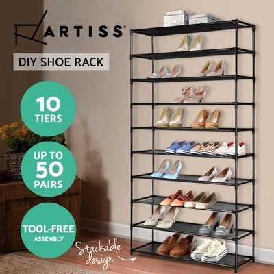 $21.96 • Buy Artiss Shoe Rack Stackable Shelves Cabinet Storage 10 Tiers Shoes Stand Black