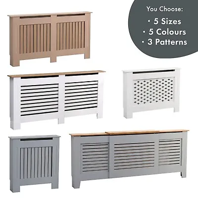 Radiator Cover Wall Mounted Modern MDF White Grey Oak Plain Slat Pattern Wooden • £29.95