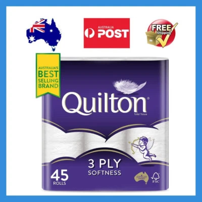 NEW - Toilet Paper 45 Rolls Quilton 3 Ply White Soft Tissue Bulk • $32.95